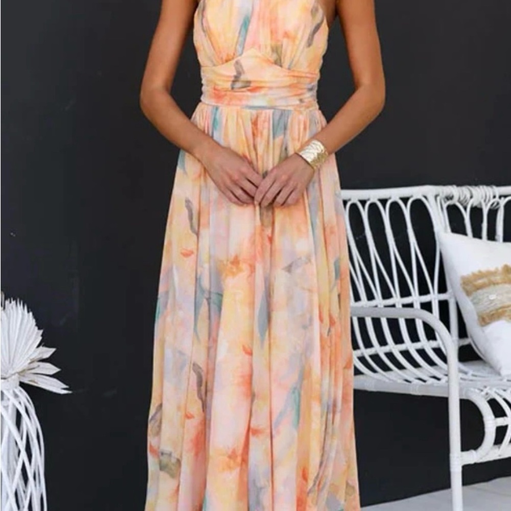 Elegant Peach Floral Maxi Dress
